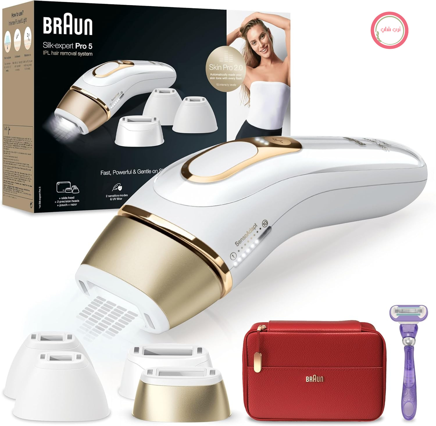 Braun Silk·expert Pro 5 PL5387، جدیدترین نسل IPL برای زنان و مردان، دستگاه رفع موهای زائد با قابلیت مشاهده دائمی، سفید/طلایی، سری پهن، دو سری دقیق و ریش‌تراش Venus