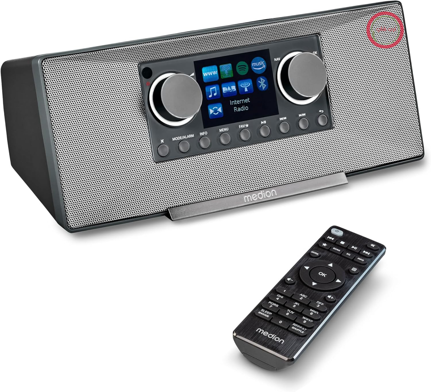 رادیو اینترنتی MEDION P85333 با DAB+ (وای‌فای، FM، Spotify Connect، Amazon Music، DLNA، USB، جک هدفون، AUX، خروجی استریو RCA، تایمر خواب) خاکستری