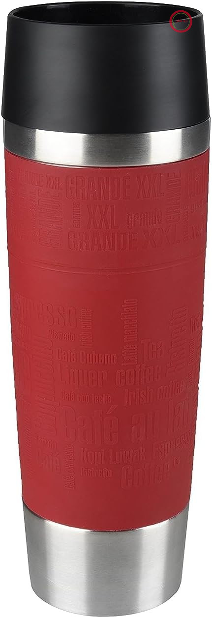 لیوان مسافرتی Tefal K3084214 Grande، لیوان مسافرتی قابل استفاده مجدد، درب سریع با فشار، روکش سیلیکونی قرمز برای بطری، 500 میلی لیتر