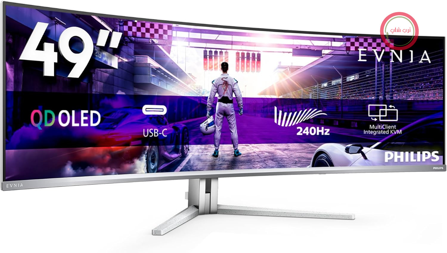 مانیتور بازی منحنی OLED فیلیپس Evnia 49M2C8900-49 مدل Zoll DQHD، 240 هرتز، زمان پاسخگویی 0.03 میلی‌ثانیه، HDR400، Ambiglow (5120x1440، HDMI 2.1، DisplayPort 1.4، USB-C، هاب USB) وایس