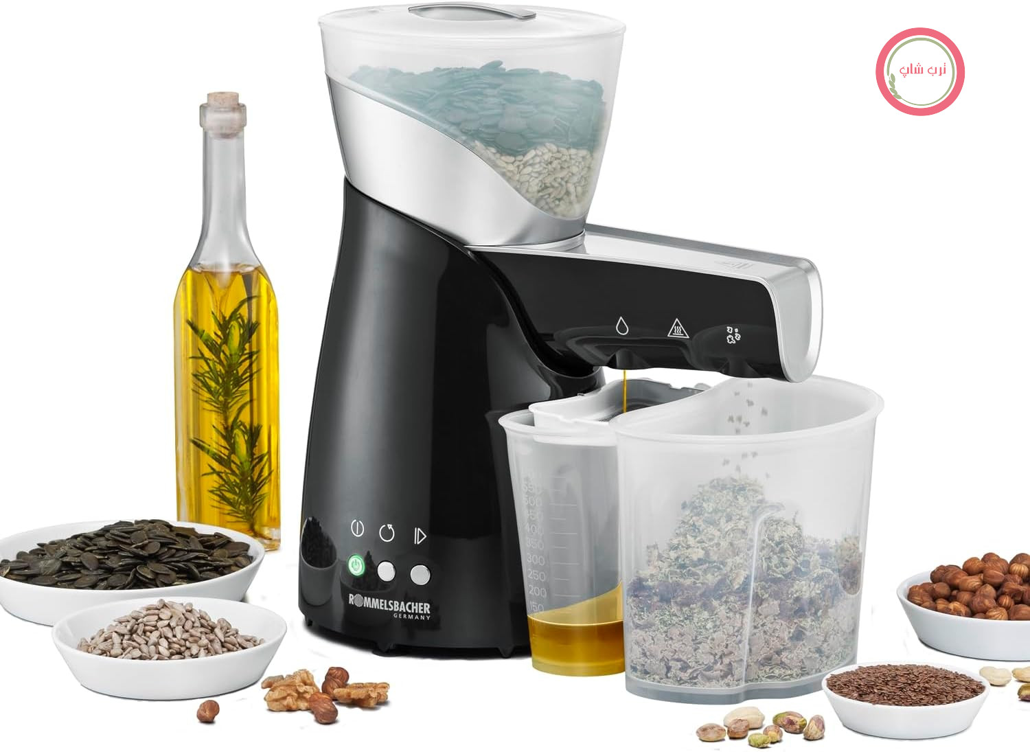 دستگاه روغن گیری ROMMELSBACHER OP 700 Emilio - فرآیند پرس سرد ملایم، 2 مته استیل ضد زنگ برای دانه‌های کوچک و بزرگ، مغزها و آجیل‌ها، ظرف مواد تشکیل دهنده 700 گرمی، عملکرد معکوس، کاملاً قابل جدا شدن