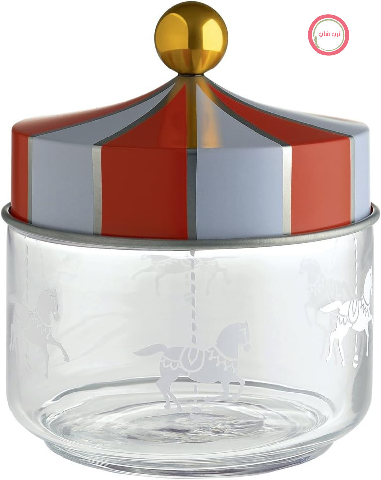 Alessi Circus MW30/50 - ظرف آشپزخانه برای غذای طراح، در شیشه‌ای چاپ سیلک با درب نواری، 50 میلی‌لیتر، چند رنگ