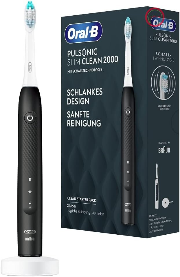 مسواک برقی سونیک اورال-بی مدل Pulsonic Slim Clean 2000، دارای ۲ حالت تمیز کردن برای مراقبت از دندان و سلامت لثه‌ها با تایمر، طراحی شده توسط براون، مشکی، ۱ عدد (بسته ۱ عددی)