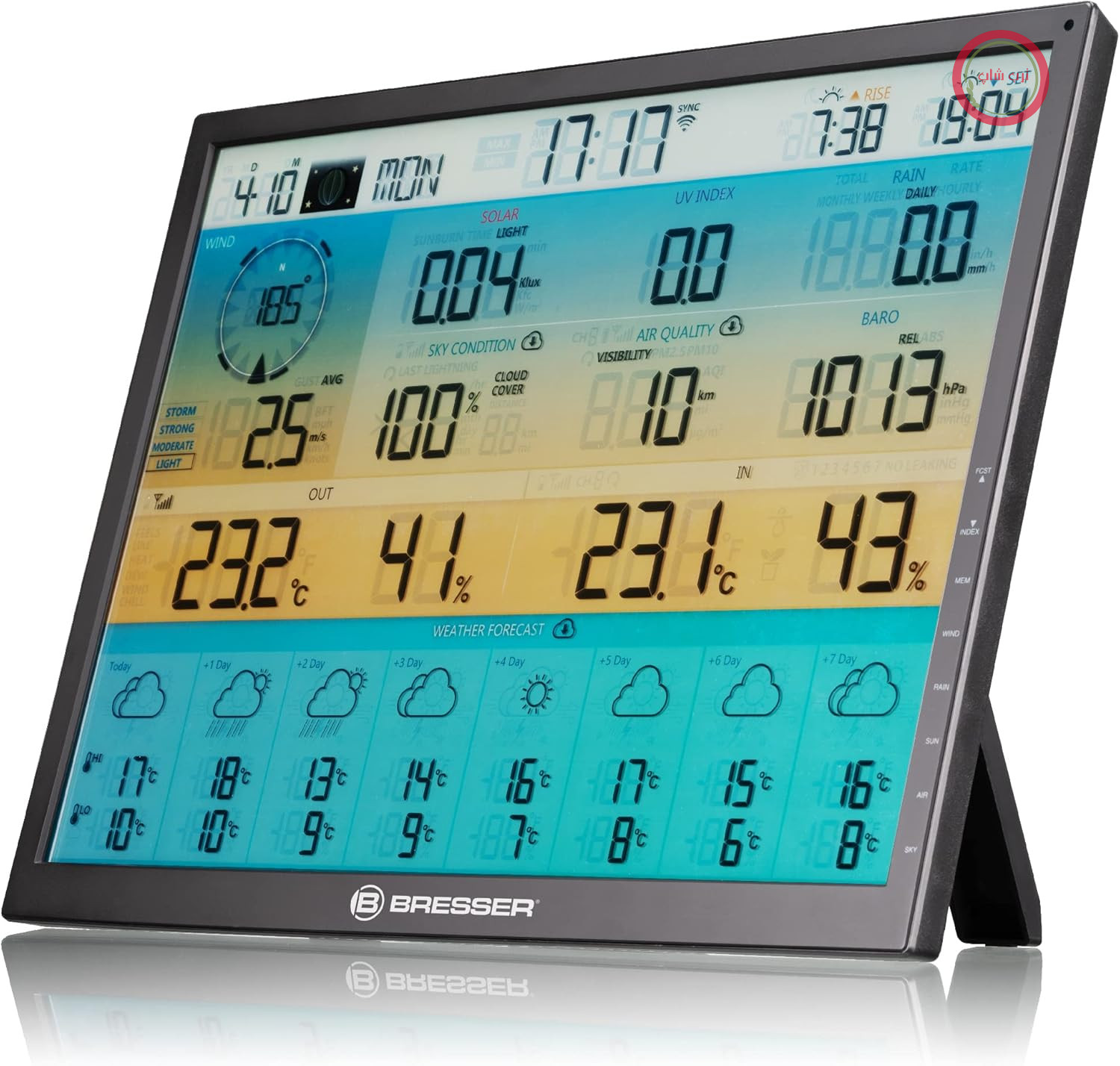 ایستگاه پایه اضافی/جایگزین Bresser برای مرکز هواشناسی Wi-Fi مدل 4CAST XL با قابلیت نمایش ۸ روزه و نمایشگر رنگی ۱۹ اینچی با زاویه دید عریض | دمای داخلی، رطوبت، فشار هوا، پیش‌بینی ۸ روزه، Wi-Fi، هشدار یخ‌زدگی، حداکثر ۷ سنسور اضافی، بدون سنسور خارجی