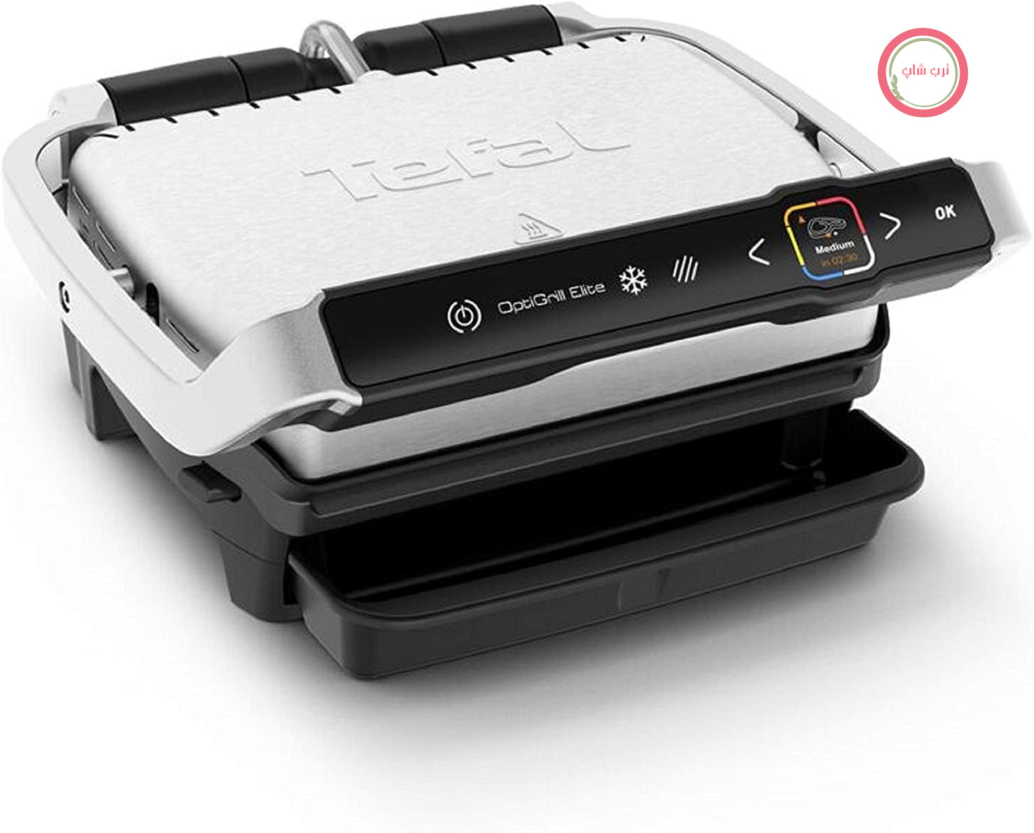گریل برقی Tefal Optigrill GC750D Elite | مناسب برای استفاده در فضای داخلی و خارجی | سنسور گریل اتوماتیک | دستورالعمل‌های کاربردی | قابلیت آب‌بندی سریع | 12 برنامه اتوماتیک | 2000 وات