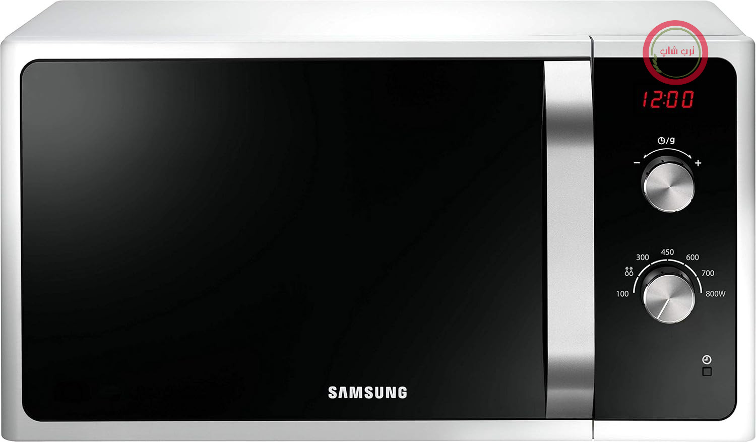 مایکروویو سامسونگ Samsung مدل MS2AF300EEW/EG، 800 وات، محفظه پخت 23 لیتر، عرض 48.9 سانتی‌متر، 6 سطح قدرت، یخ‌زدایی خودکار، سفید