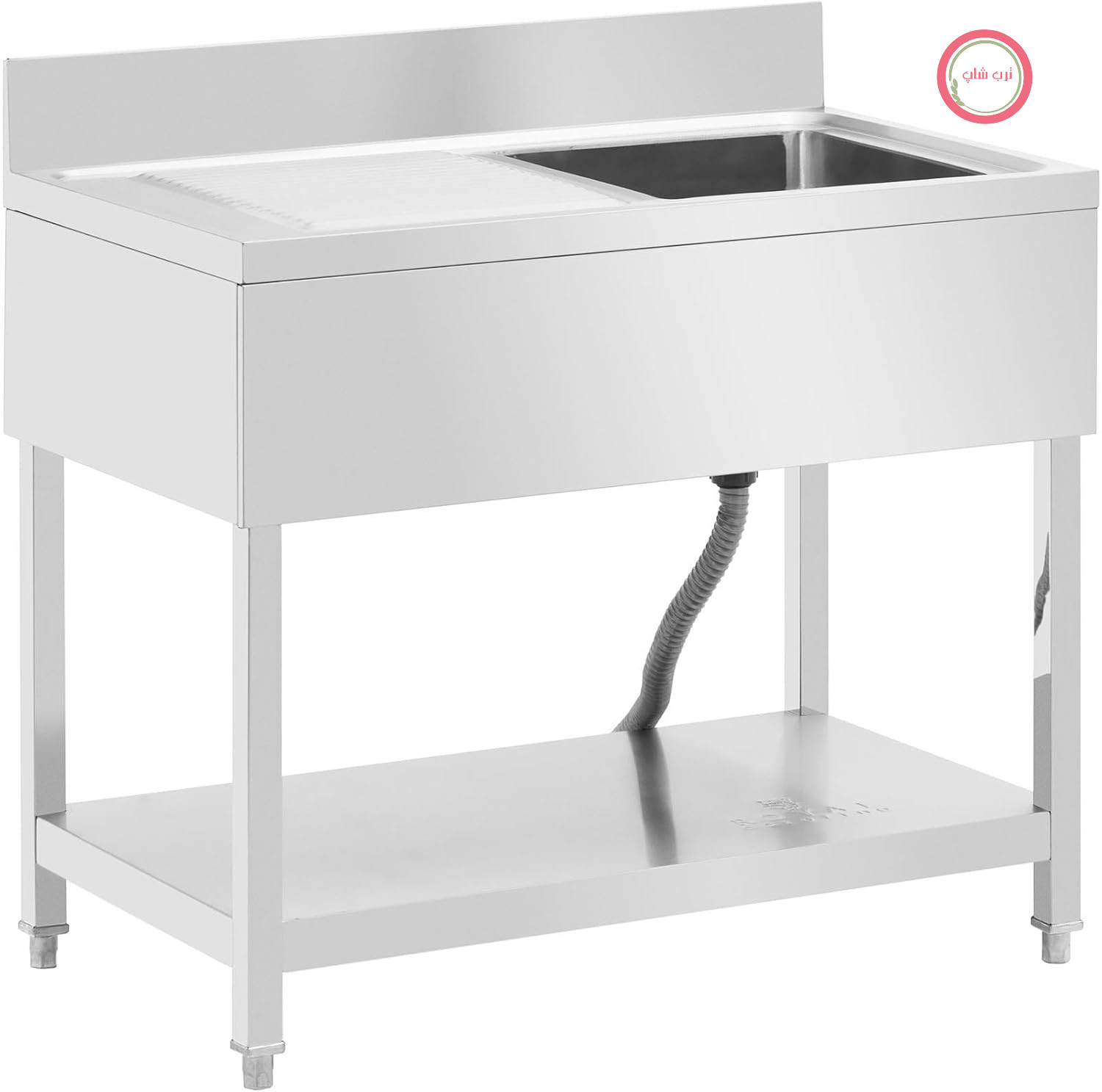 سینک ظرفشویی صنعتی رویال کترینگ آلمان مدل RCGS-1B100D6، 1 کاسه، 400 × 400 × 250 میلی‌متر، با طبقه اضافی، استیل ضد زنگ، سینک ظرفشویی تجاری