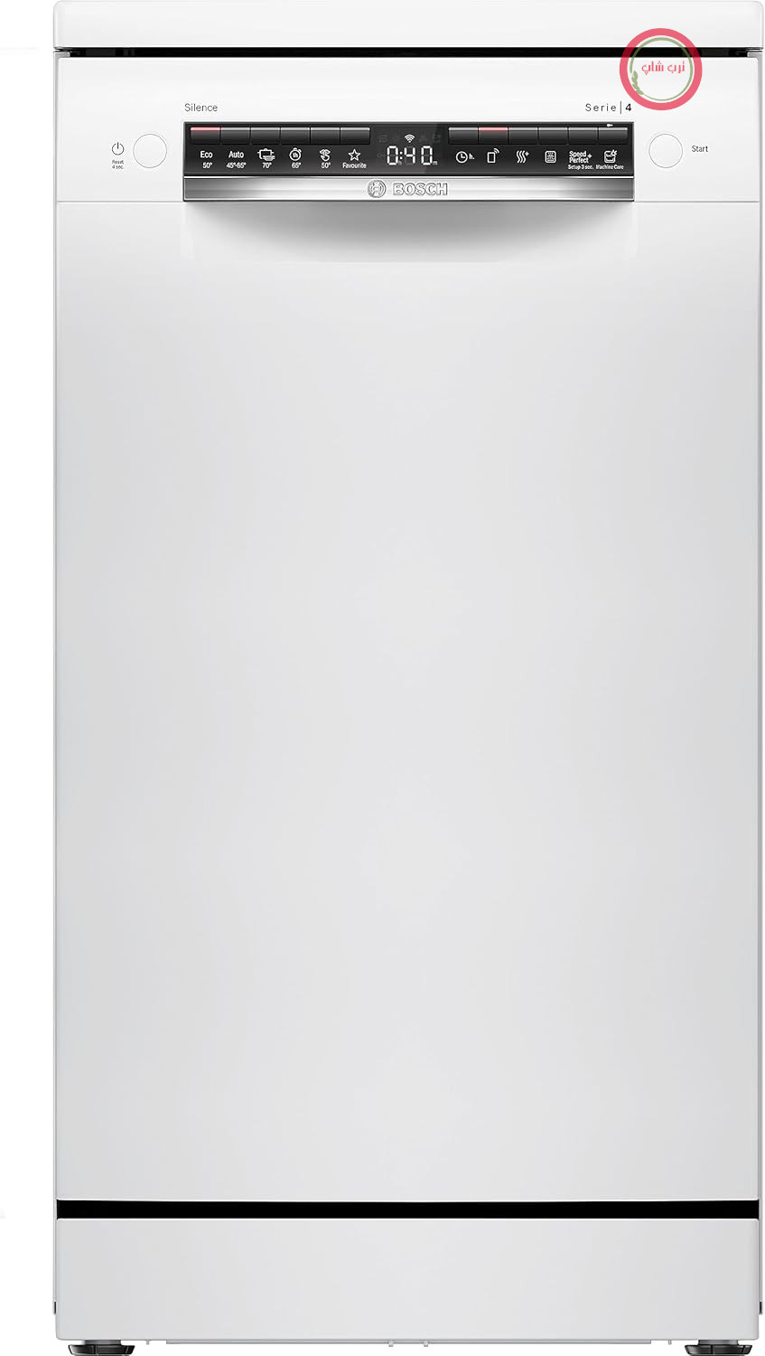 ماشین ظرفشویی ایستاده بوش سری 4 مدل SPS4HKW49E، سایز 45 سانتی‌متر، سیستم سبد Vario Flex، قابلیت AquaStop، خشک‌کن اضافی، فناوری آب فعال، EcoSilence Drive، رنگ سفید