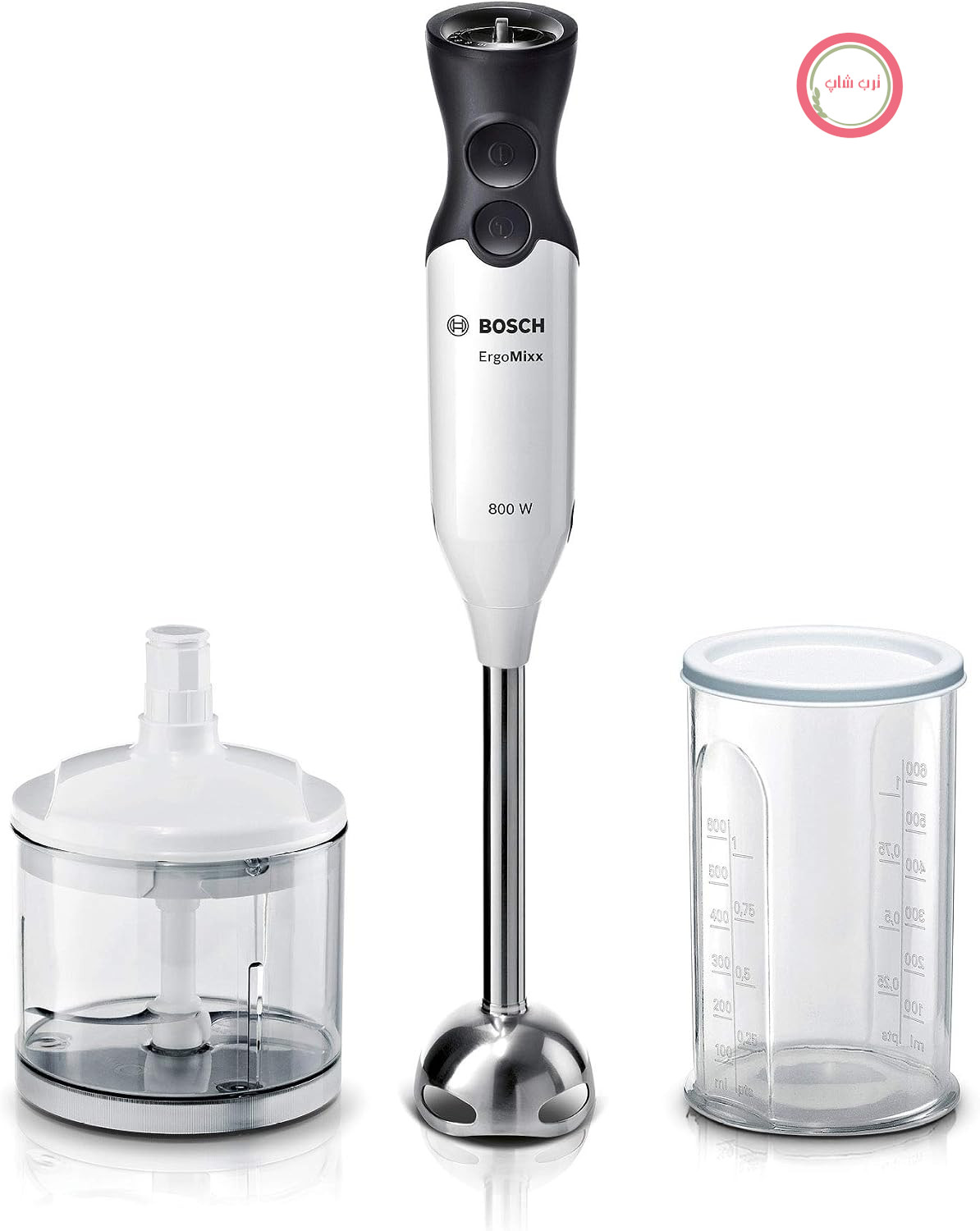 همزن دستی Bosch ErgoMixx MS6CA4120، پایه مخلوط کن از جنس استیل ضد زنگ، ظرف مخلوط کن و پیمانه، چاقوی 4 تیغه، محفظه سبک، 12 سرعته به علاوه عملکرد توربو، 800 وات، رنگ سفید/آنتراسیت