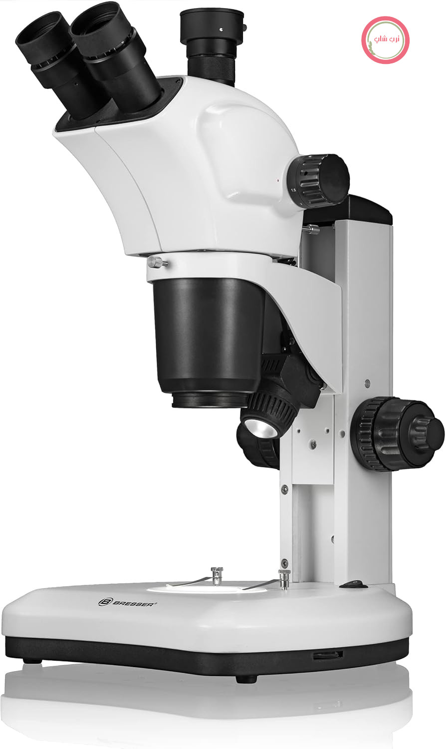 میکروسکوپ Bresser Science ETD-301 استریومیکروسکوپ Trino Zoom 7-63x با فاصله کاری طولانی (100 میلی‌متر) و اتصال دوربین، 5806300 | نور تابشی و عبوری، سه چشمی، فاصله کاری 100 میلی‌متر، فوکوس درشت و ریز، آداپتور دوربین برای پایه T2 و C
