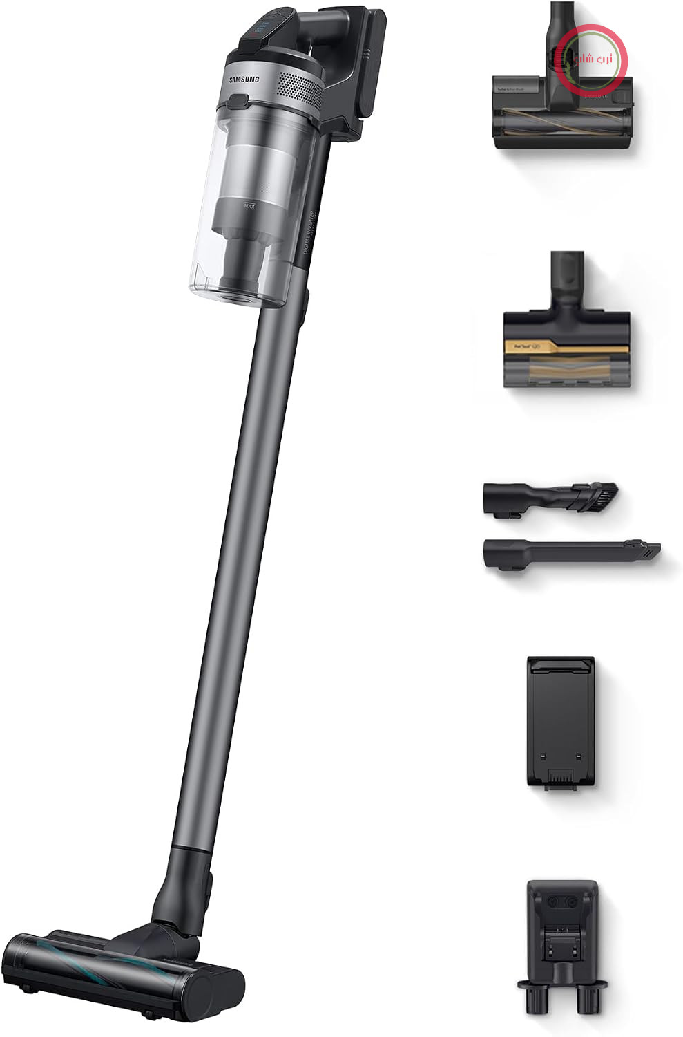جارو شارژی سامسونگ Samsung مدل Cable Jet 75E، 200 وات، با برس مخصوص حیوانات خانگی، مدل VS20B75AGR5/WA