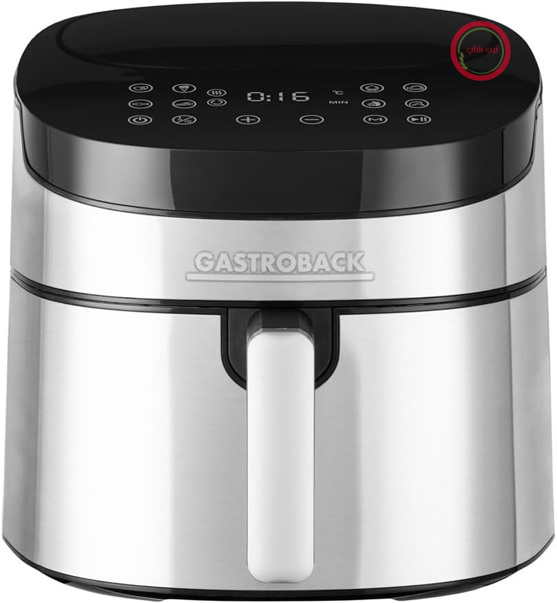 سرخ‌کن هوای گرم GASTROBACK #42583 Design Air Pro XXL، ظرفیت ۶.۵ لیتر، ۸ برنامه از پیش تعیین‌شده، پنل کنترل لمسی، نقره‌ای-مشکی