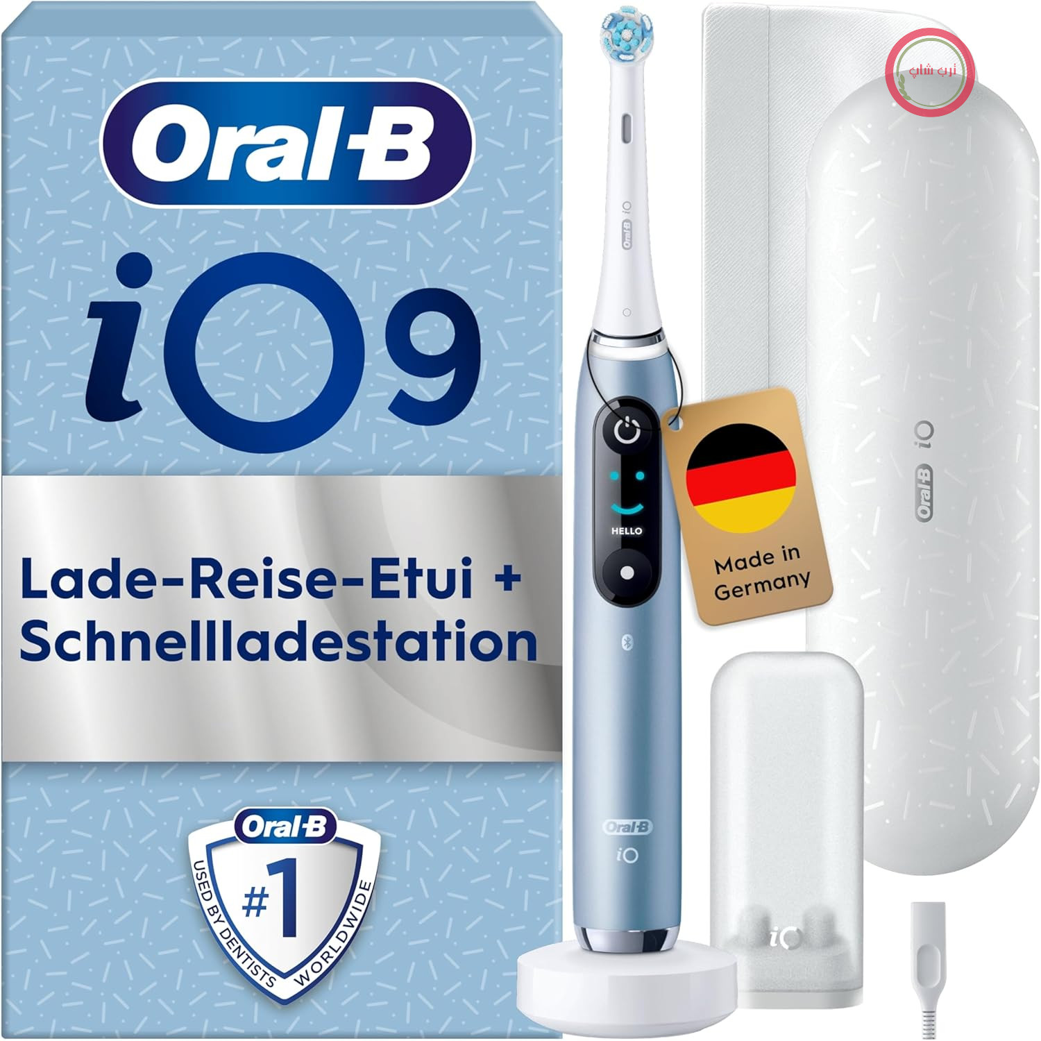 مسواک برقی Oral-B iO Series 9 — مسواک برقی، شامل ۱ سر برس — ۷ حالت مراقبت، برنده تست CHIP (11/25)، طراحی شده توسط Braun، آبی