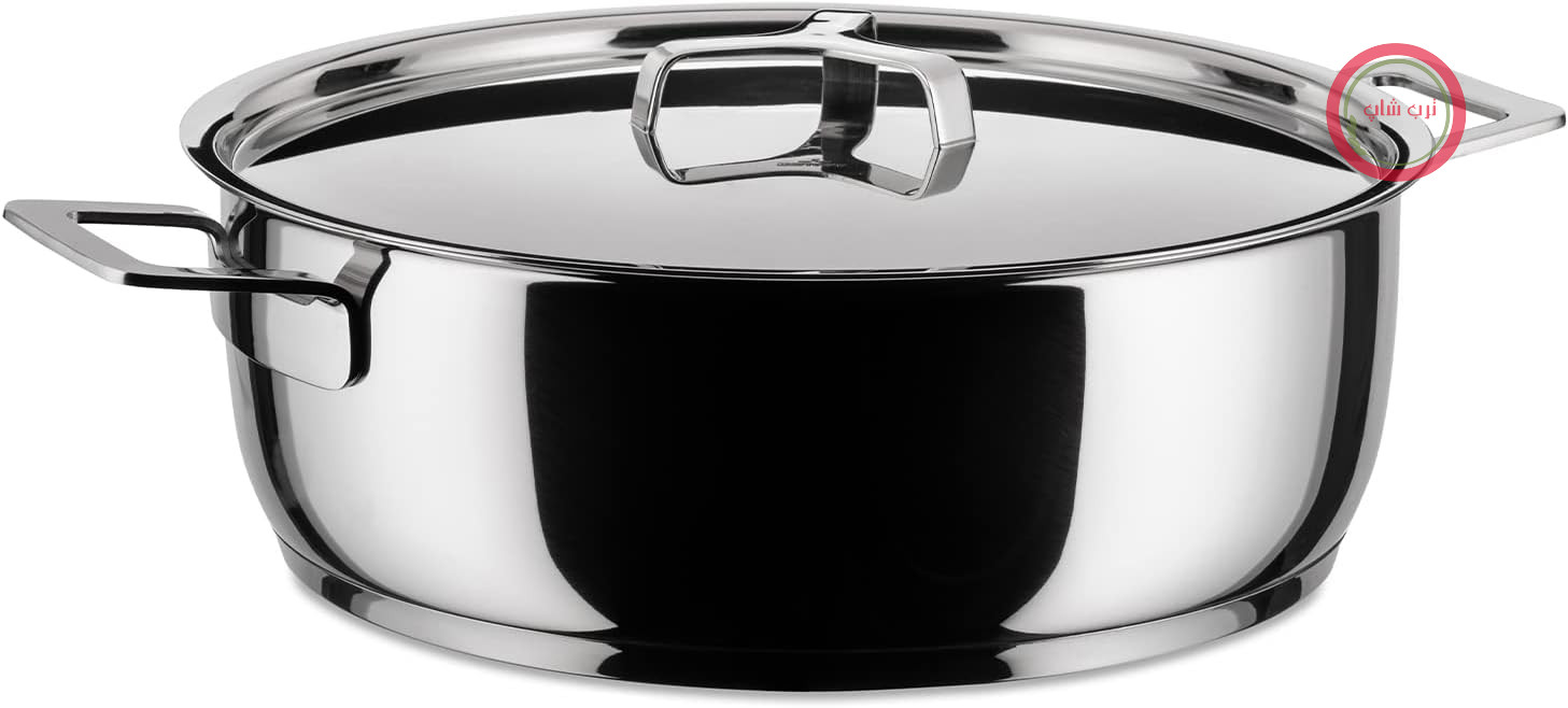 قابلمه و ماهیتابه تخت Alessi مدل "POTS & PANS" با دو دسته استیل ضد زنگ