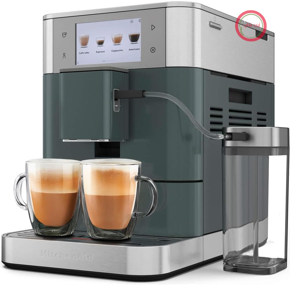 دستگاه قهوه ساز KitchenAid مدل 5KES8558EJP، KF8، برای تهیه انواع نوشیدنی‌های گرم از اسپرسو تا کاپوچینو، با قابلیت ایجاد کف و گرم کردن خودکار شیر، همراه با مخزن شیر (Juniper)