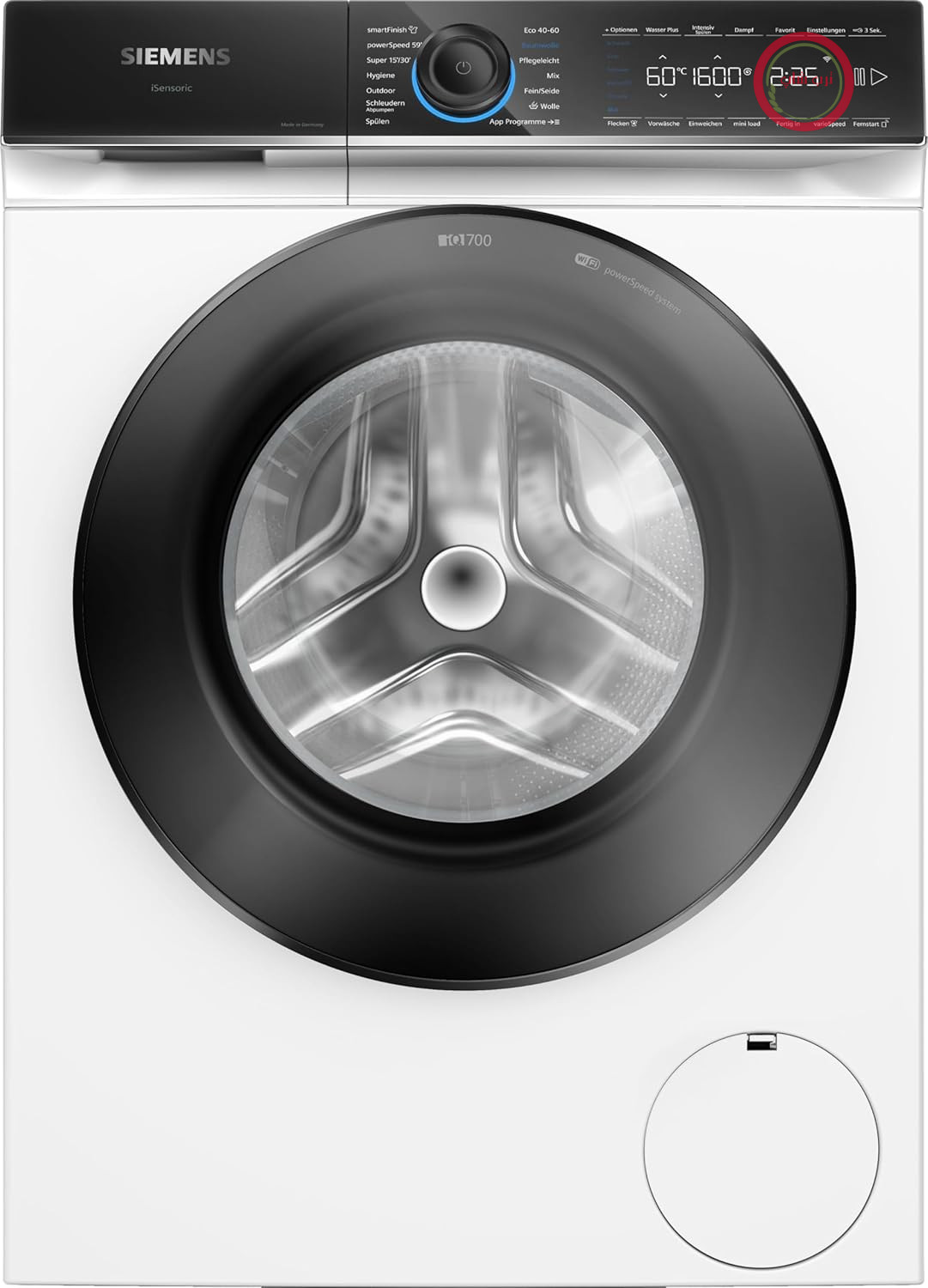 ماشین لباسشویی هوشمند زیمنس WG46B2071، مدل iQ700، 9 کیلوگرم، 1600 دور در دقیقه، ساخت آلمان، سیستم ضد لکه، کمک اتوکشی smartFinish، شستشوی سریع با speedPack XL، قابلیت شستشوی لباس‌های کوچک، قابلیت آکوا استاپ