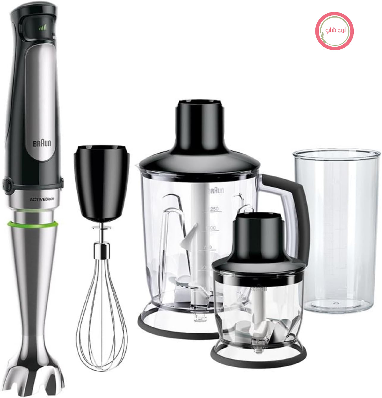 مخلوط کن دستی Braun MultiQuick 7 MQ 7045X - میله پوره ساز با پایه مخلوط کن استیل ضد زنگ قابل جدا شدن با فناوری ActiveBlade برای پوره کردن سخت ترین مواد، شامل مجموعه لوازم جانبی 4 تکه، 1000 وات، مشکی.
