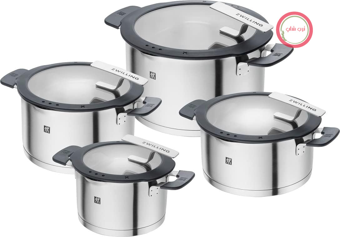 ست قابلمه زولینگ آلمان ZWILLING Simplify - 4 تکه - با صافی داخلی - برای استیل ضد زنگ - قابلیت ریختن - دسته های مقاوم در برابر حرارت - رنگ: خاکستری