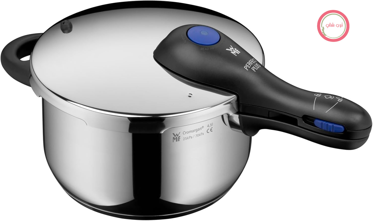 زودپز القایی WMF Perfect Plus One Pot 4.5 L، زودپز با محافظ شعله، سیگنال پخت بزرگ، 2 سطح پخت، دسته درب قابل جدا شدن، کنترل کننده مرحله پخت با یک دست، استیل ضد زنگ Cromargan براق