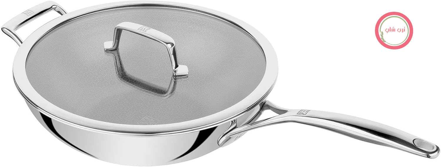 ماهیتابه ووک دسته بلند درب دار زولینگ آلمان ZWILLING Peak در 30 سانتی‌متر با پوشش نچسب و الیاف مقاوم در برابر خراش درب شیشه‌ای