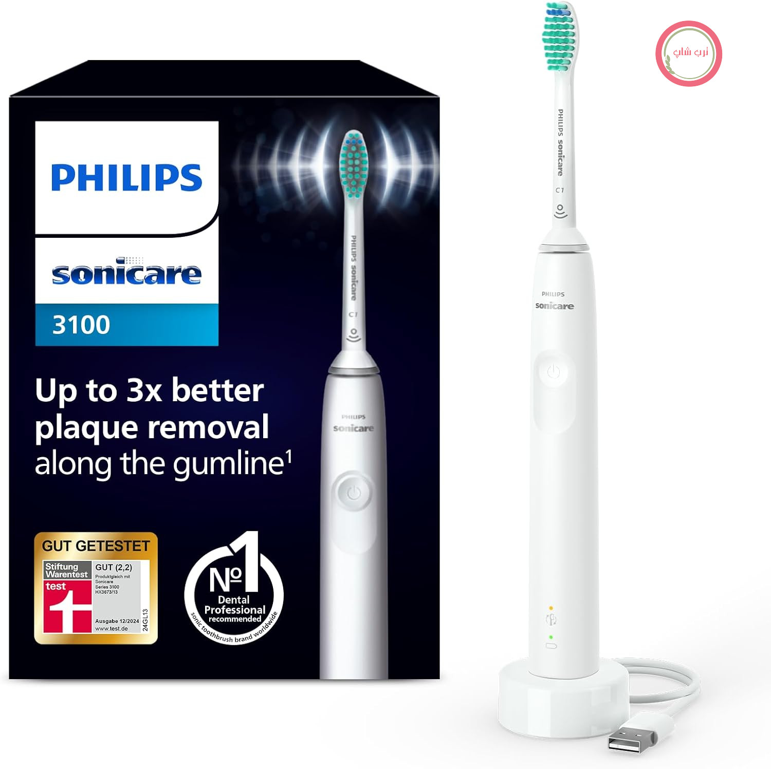 مسواک برقی سونیک فیلیپس سری Sonicare 3100 با حسگر فشار یکپارچه، SmartTimer و QuadPacer، سفید، HX3671/13