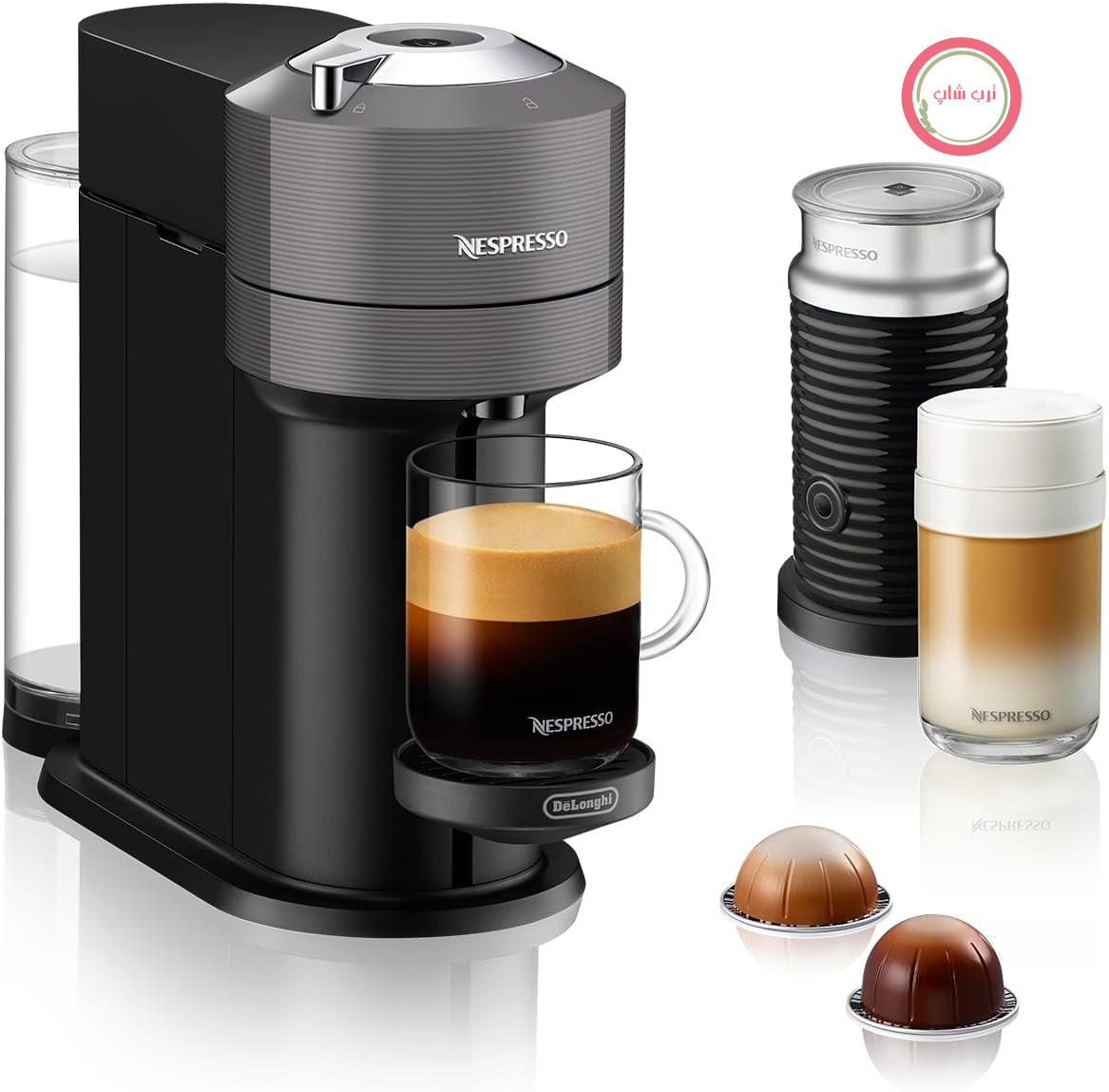 دستگاه کپسول قهوه Nespresso De'Longhi ENV 120.GYAE Vertuo Next با کف‌ساز شیر، خاکستری