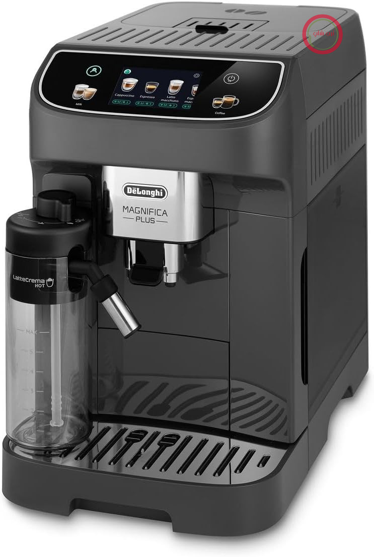 دستگاه قهوه ساز تمام اتوماتیک De'Longhi Magnifica Plus ECAM320.61.G، سیستم داغ کردن LatteCrema برای کاپوچینو اتوماتیک، ۴ دستور پخت، صفحه نمایش رنگی لمسی نرم، عملکرد شات اضافه، ۲ عملکرد، خاکستری