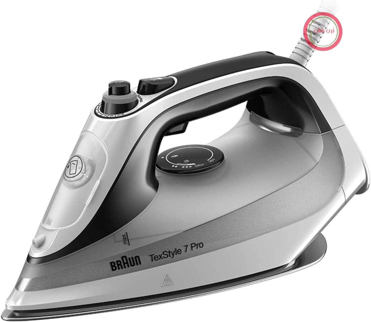 اتو بخار براون مدل TexStyle 7 Pro SI 7149 WB - اتو با کفی Freeglide 3D، بخار عمودی، 2900 وات، سفید/مشکی