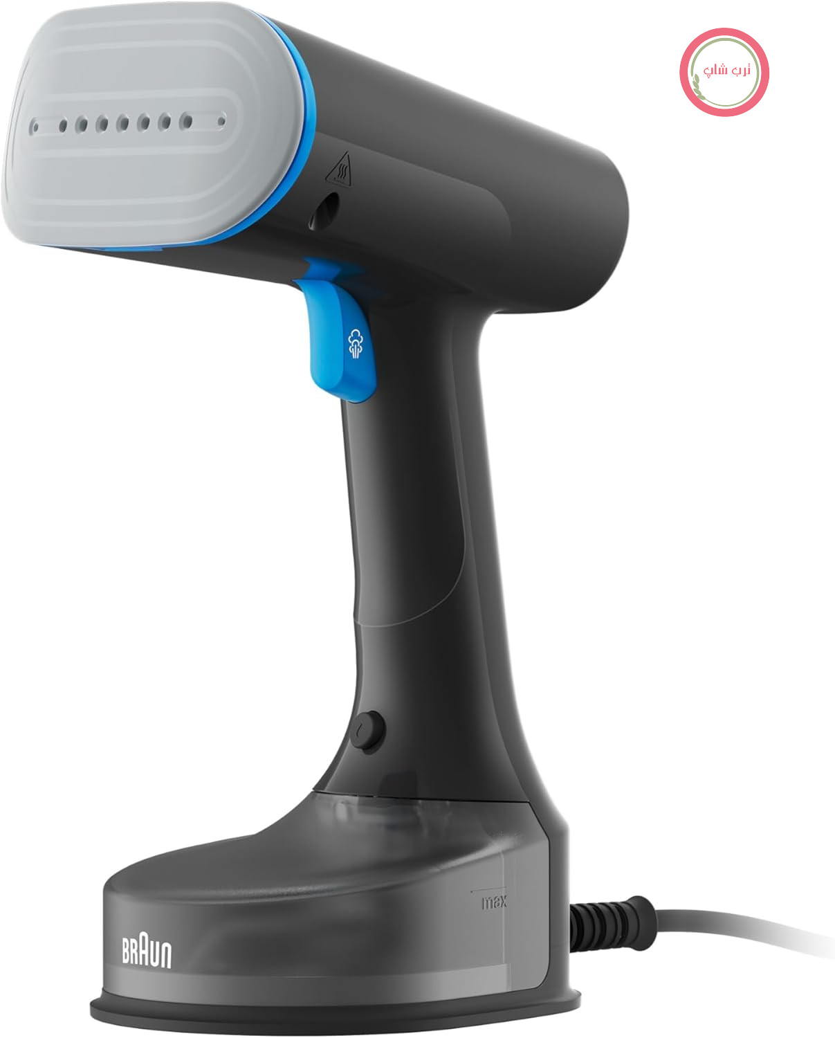 بخارشوی لباس Braun QuickStyle 5 GS5031BL، فناوری Dual FreeGlide 3D، فناوری FastSteam، بخارپز، خروجی بخار 25 گرم در دقیقه، مخزن آب 150 میلی لیتر، طول کابل 2.5 متر، آماده به کار در 45 ثانیه، 1200 وات، مشکی/آبی
