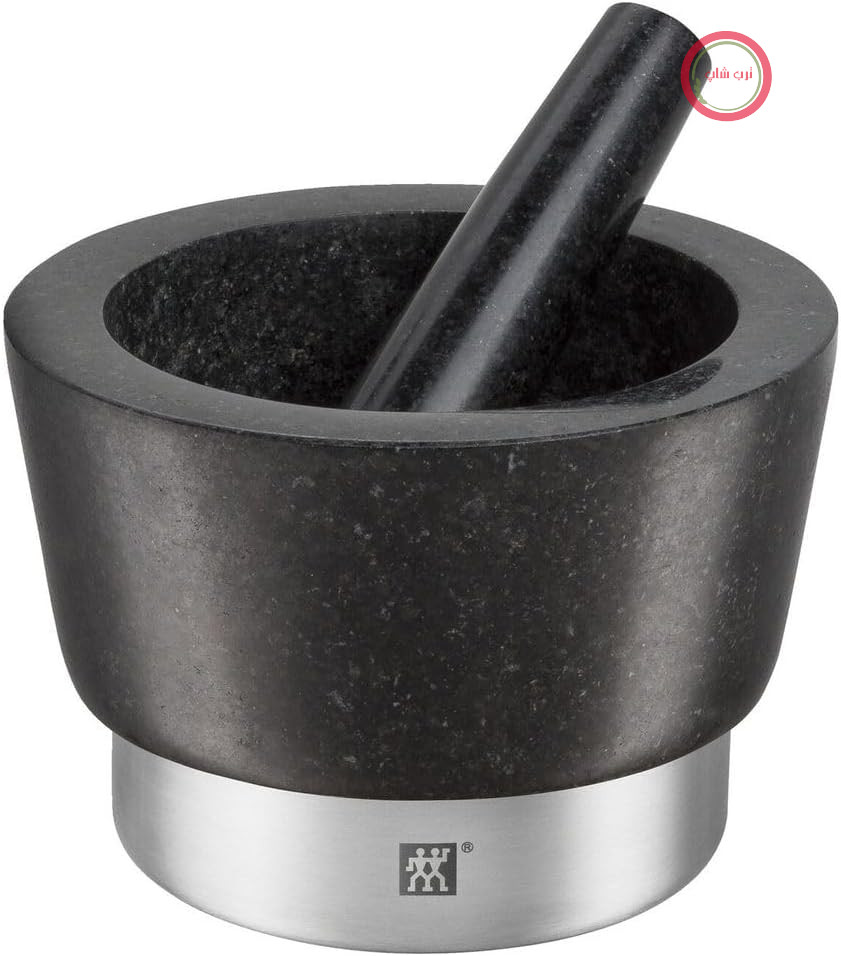 هاون سنگی ادویه زولینگ آلمان ZWILLING - مورس با دسته استیل گرانیتی - قطر ۱۱ سانتی متر - رنگ مشکی و نقره‌ای