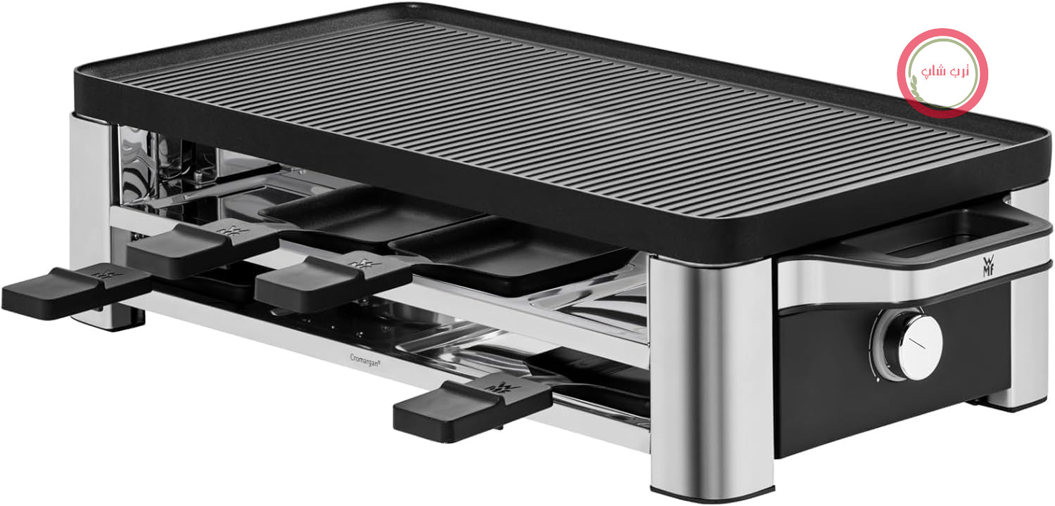 گریل WMF Lono Raclette با تابه و کشویی، راکلت 8 نفره، 1500 وات، استیل ضد زنگ مات