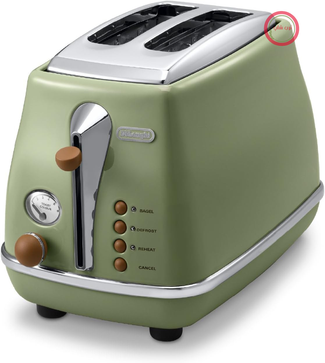 توستر دلونگی مدل Icona Vintage CTOV 2103.GR – توستر دو تکه با گرم‌کن نان، ۶ سطح برشته کردن، قابلیت یخ‌زدایی و گرم کردن مجدد، استیل ضد زنگ با ظاهری زیبا و رترو، سبز