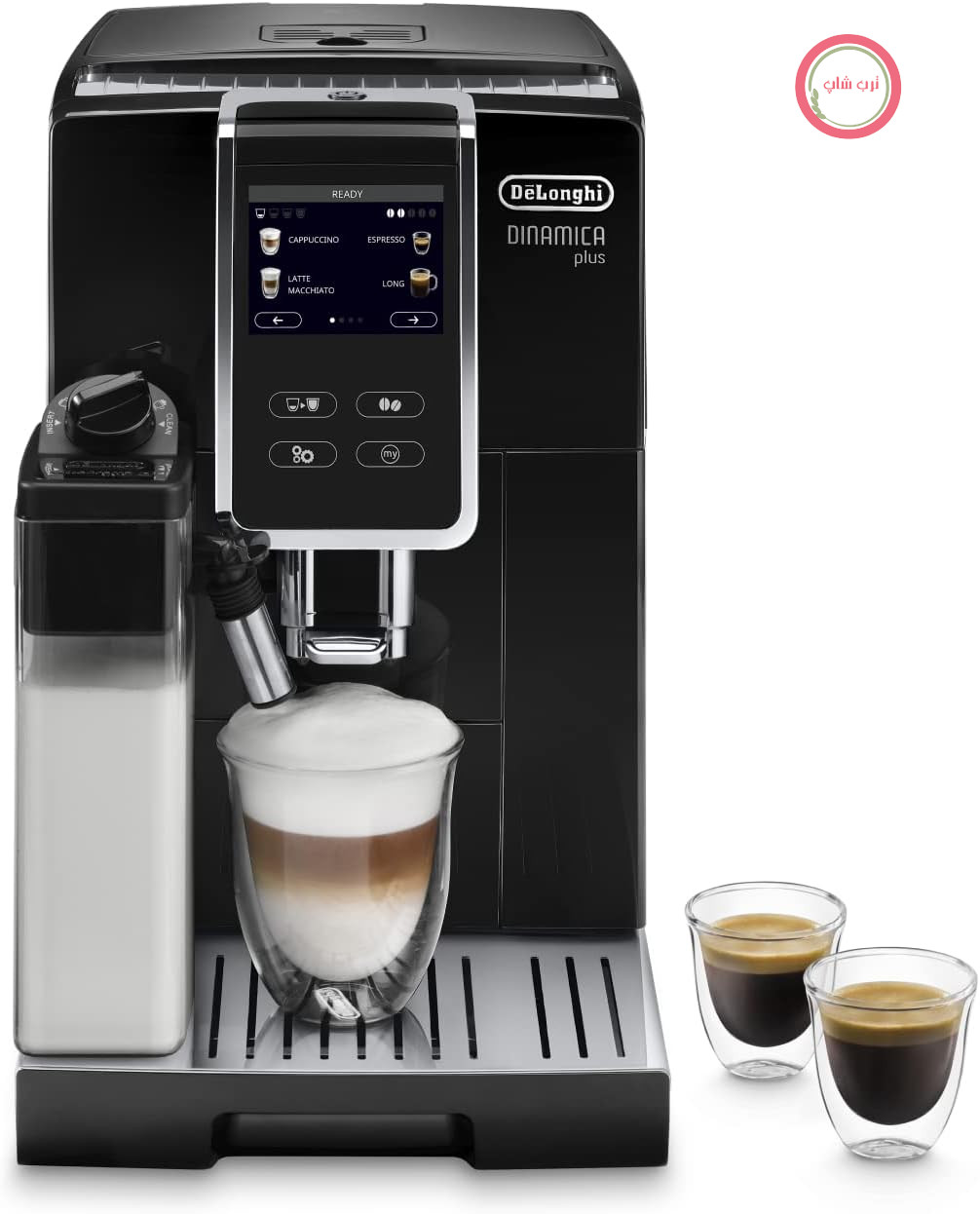 دستگاه قهوه ساز تمام اتوماتیک De'Longhi Dinamica Plus ECAM 370.70.B با سیستم شیر LatteCrema، کاپوچینو و اسپرسو، صفحه نمایش رنگی لمسی 3.5 اینچی TFT و کنترل برنامه، عملکرد قوری قهوه، مشکی