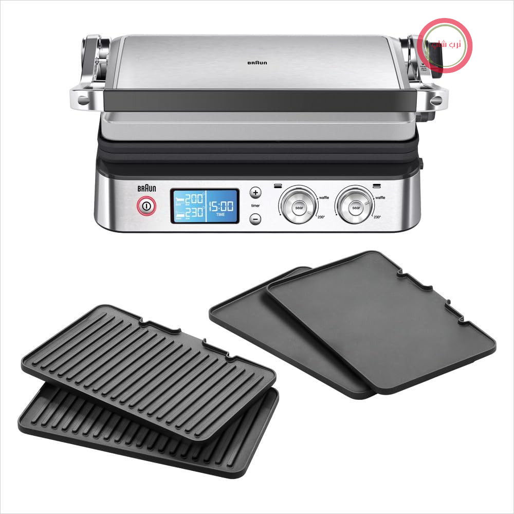 گریل چندگانه براون مدل 9 CG9043، گریل تماسی سه در یک، باربیکیو و فر، سطح گریل بزرگ (16 برگر)، 2000 وات، 250 درجه، قابل شستشو در ماشین ظرفشویی (پلانچا و گریل)، سینی روغن، گریل برقی داخلی