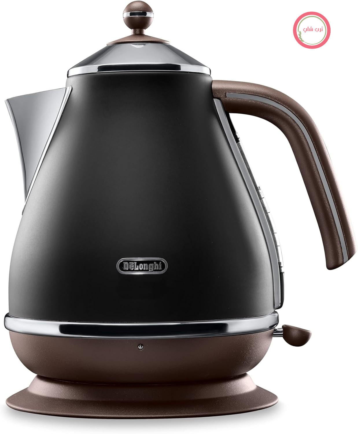 کتری قدیمی De'Longhi Icona KBOV2001.BK - 1.7 لیتر با نشانگر سطح آب و پایه 360 درجه، استیل ضد زنگ با ظاهری زیبا و رترو با جزئیات کرومی، مشکی