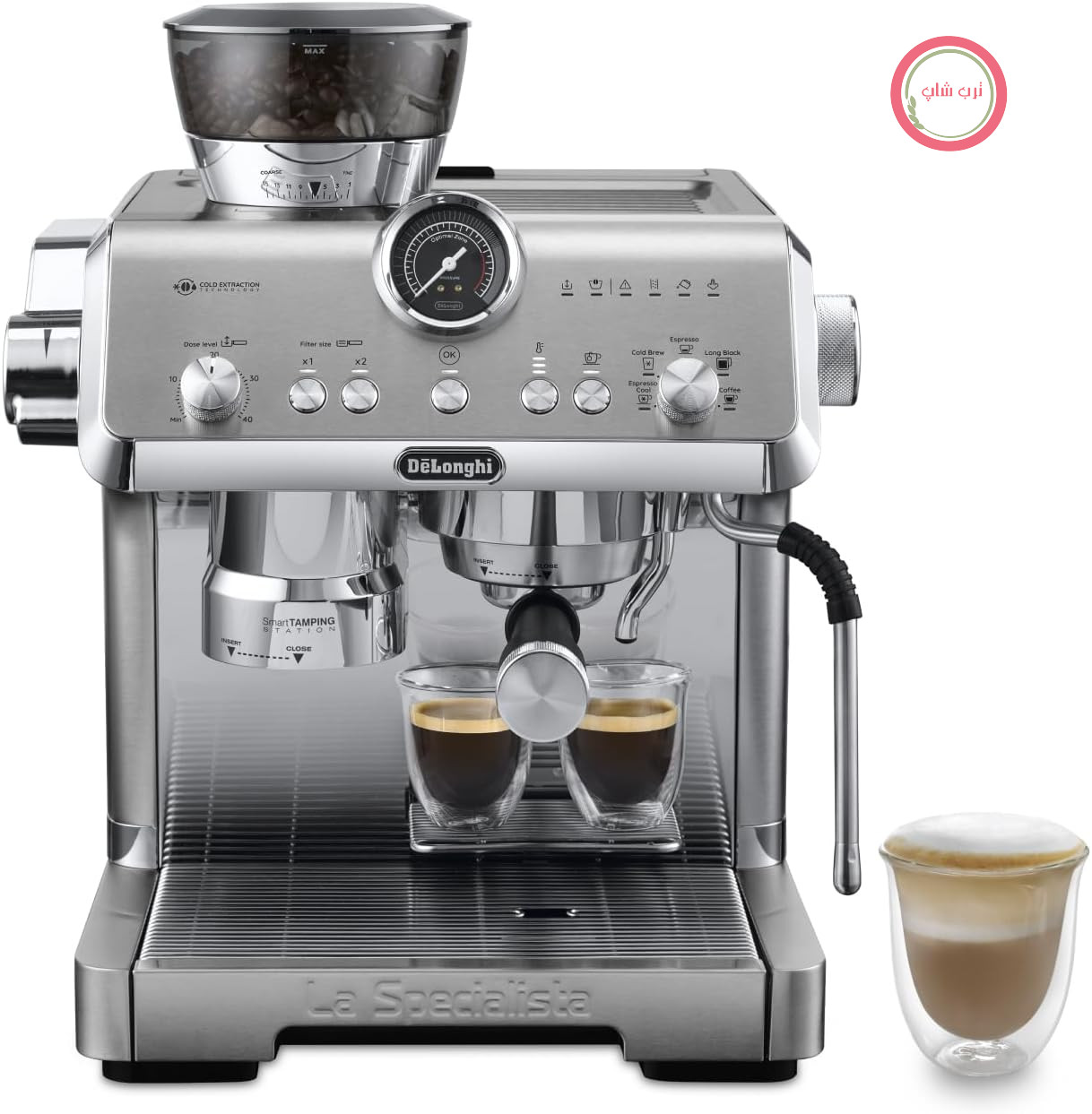 دستگاه اسپرسوساز De'Longhi La Specialista Opera EC9555.M با عملکردهای دم کردن سرد و اسپرسو خنک، کف‌ساز شیر حرفه‌ای، فناوری آسیاب حسگر، شامل کیت باریستا، 1550 وات، فلزی