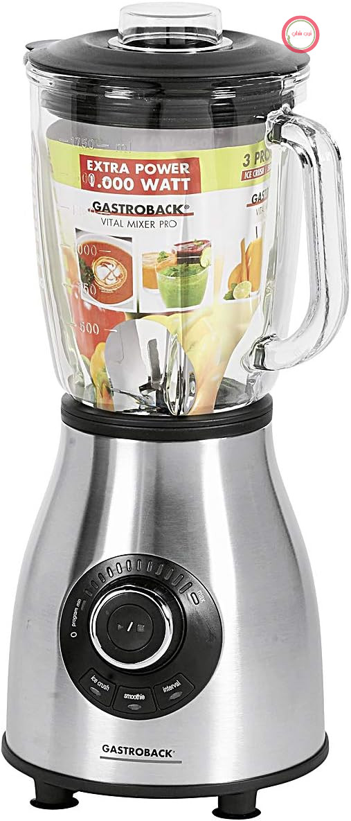 GASTROBACK Vital Mixer Pro، مخلوط کننده ایستادیوم، سازنده سموتی - 1.75 لیتر ظرفیت - 1000 وات مخلوط کننده سموتی با کرش یخ ، عملکرد نبض ، قاب فولاد معدنی برش شده