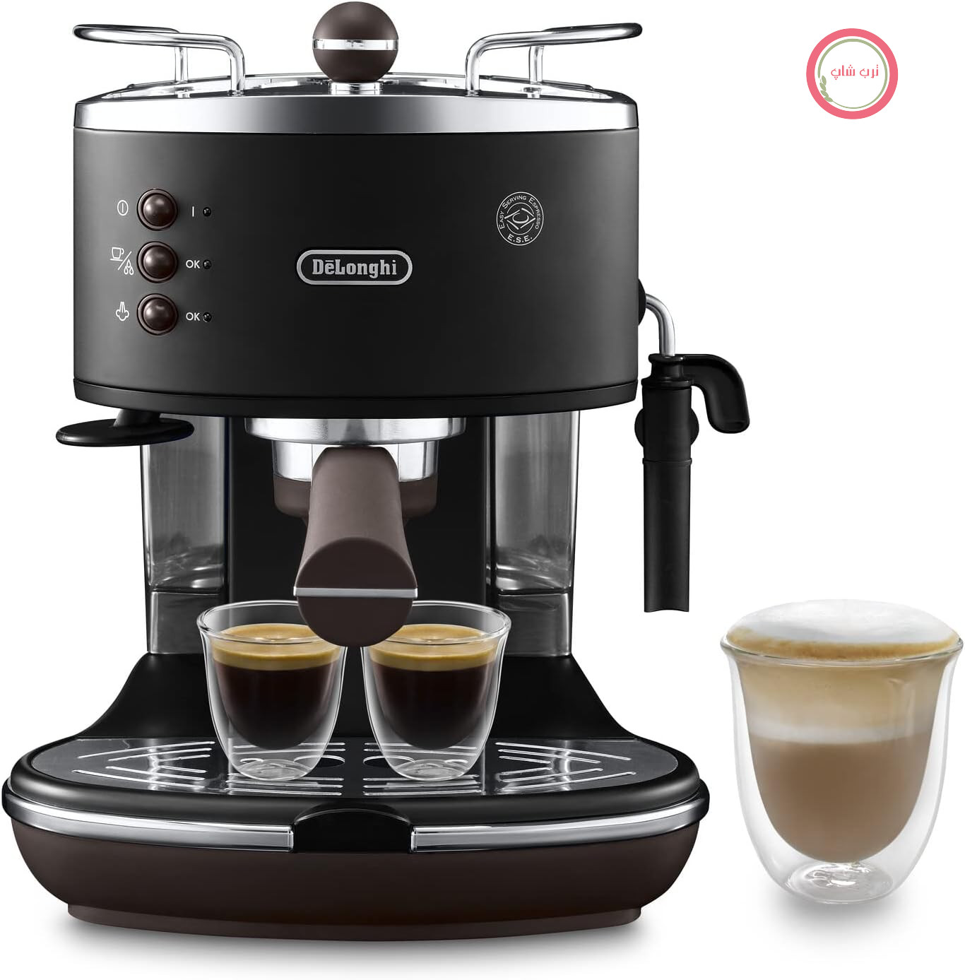 دستگاه اسپرسوساز De'Longhi Icona Vintage ECOV 311.BK به سبک قدیمی با کف‌ساز شیر دستی، برای قهوه آسیاب‌شده یا کپسول‌های ESE، مخزن آب ۱.۴ لیتری، مشکی