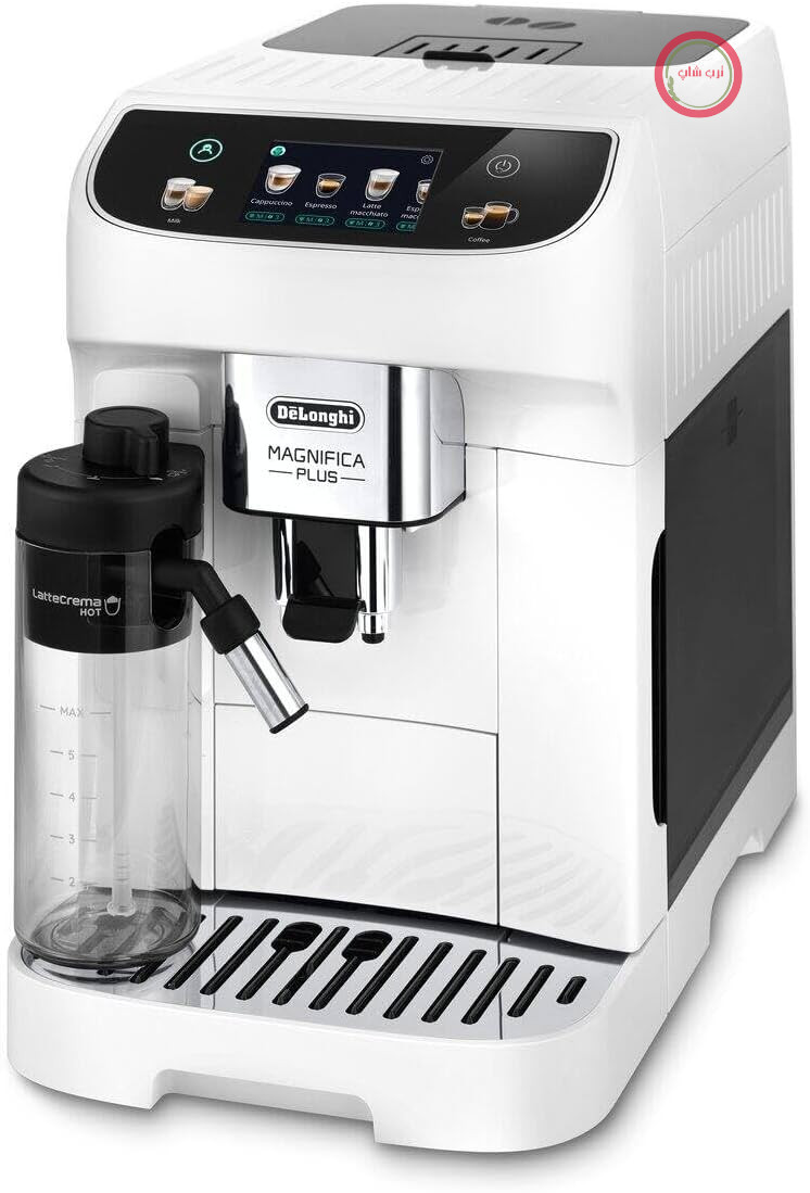 دستگاه قهوه ساز تمام اتوماتیک De'Longhi Magnifica Plus ECAM320.60.W با قابلیت تهیه اتوماتیک کاپوچینو، ۴ دستور پخت، صفحه نمایش رنگی لمسی، قابلیت تهیه شات اضافی، ۲ قابلیت، سفید