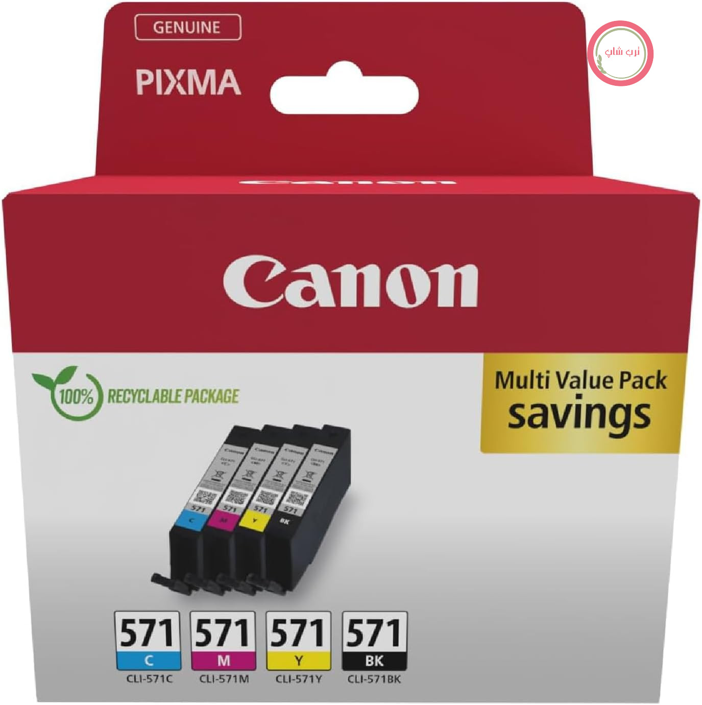 کارتریج جوهر کانن CLI-571 C M Y BK Value Pack 4 (مشکی، فیروزه‌ای، سرخابی، زرد) اصلی [بسته‌بندی مقوایی بازیافتی 2024 با برچسب ضد سرقت]