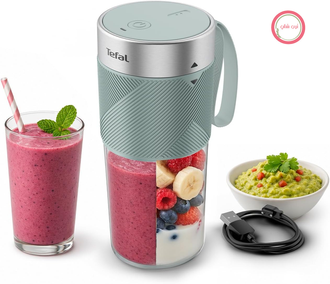 مخلوط کن دستی تفال لایت میکس BL1C0430 BL1C0430، قابل حمل، قدرتمند، بی سیم، قابل شارژ، قابل حمل، اسموتی، شیک پروتئین، مخلوط بستنی و میوه یخ زده، BL1C0430، 300 میلی لیتر