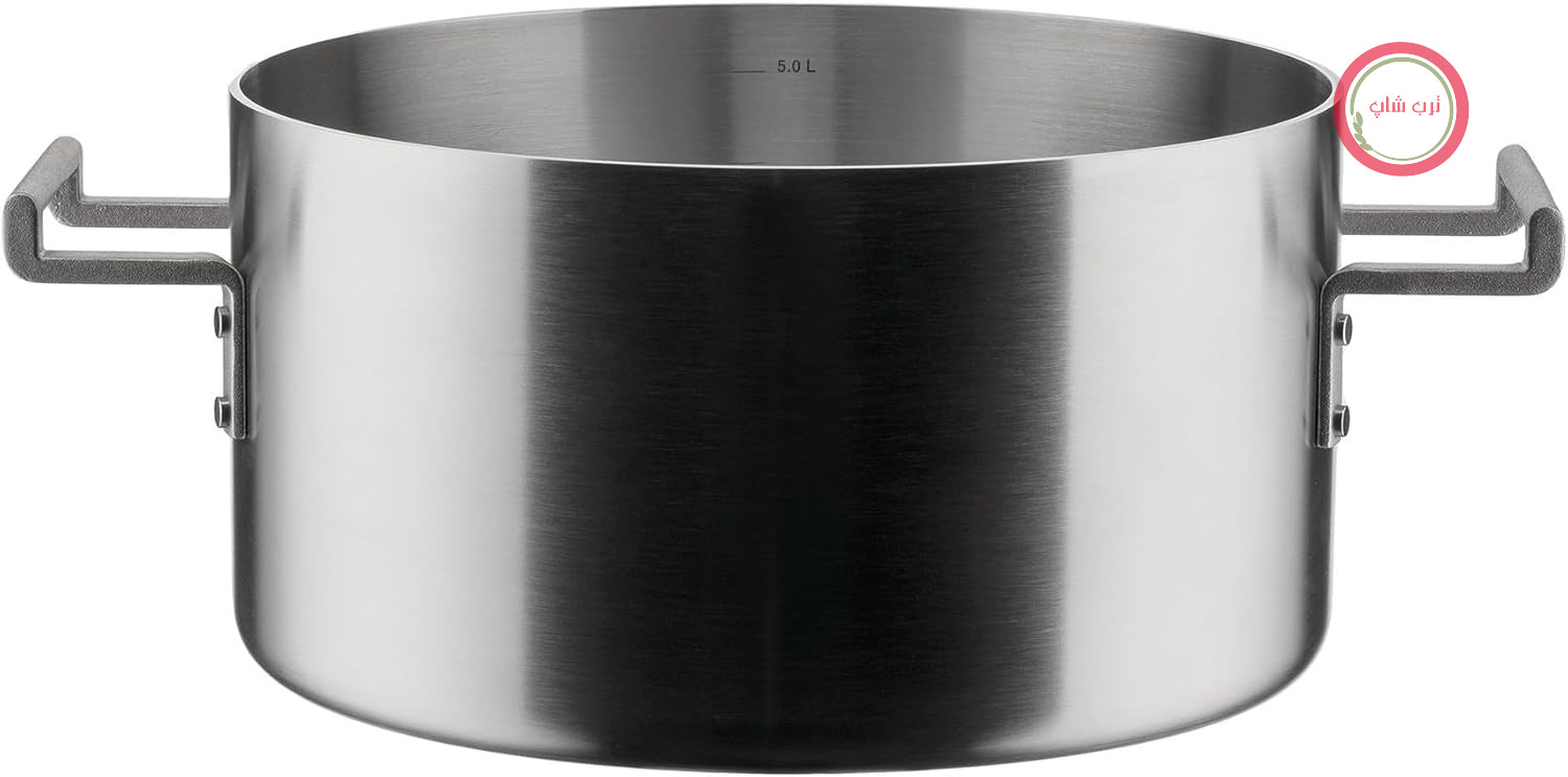 Alessi Convivio DC101/24 - ظرف قابلمه طرح سه لایه با دو دسته، مناسب برای اجاق گازهای القایی، استیل ضد زنگ و پوشش PVD با پایه استیل مغناطیسی، 24 سانتی متر، روکش ساتن