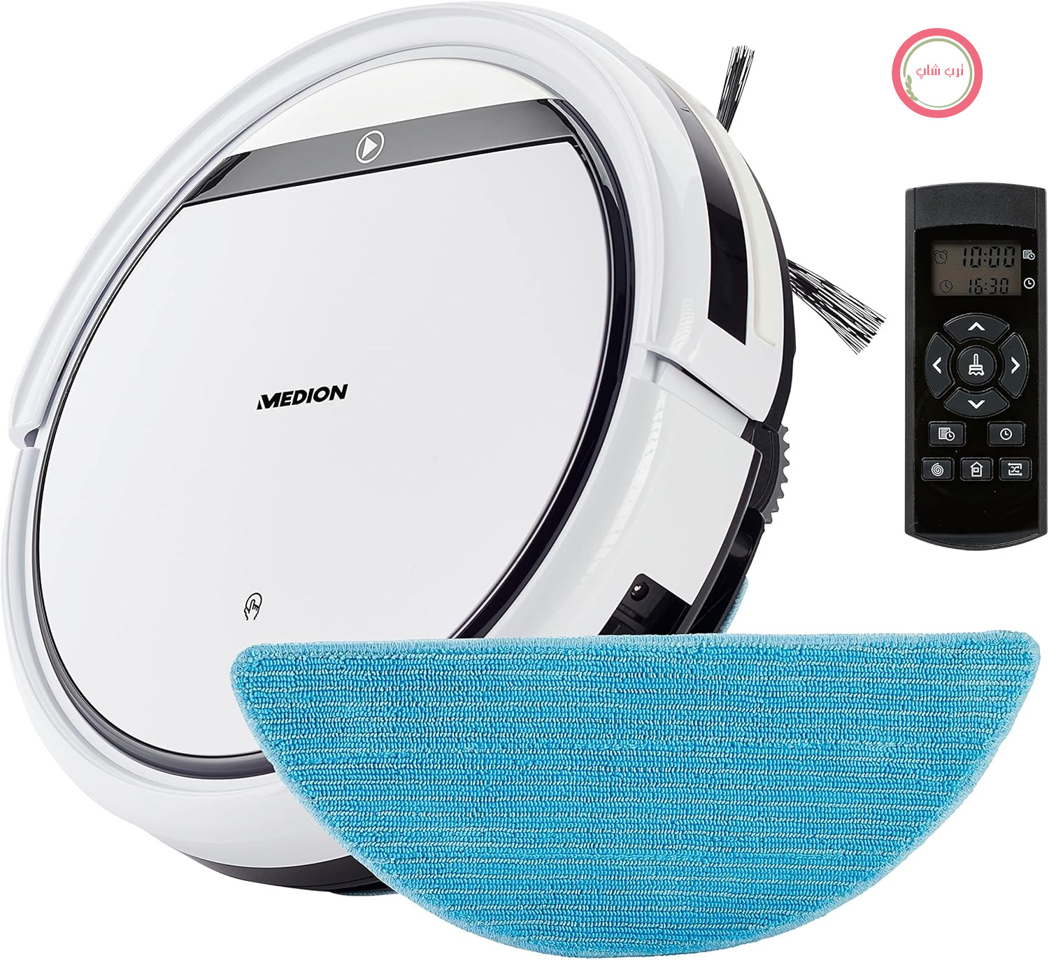 جاروبرقی رباتیک MEDION با عملکرد تی E32 SW (جاروبرقی رباتیک 2 در 1 برای کف، کاشی، موی حیوانات خانگی، ضد حساسیت، کنترل از راه دور، ایستگاه شارژ)