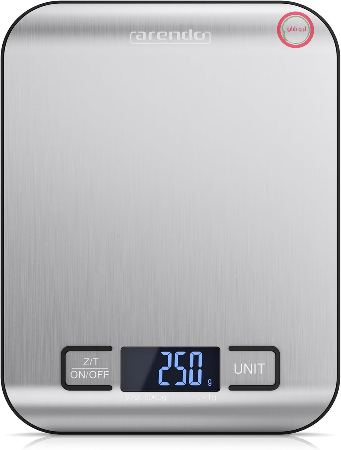 ترازوی آشپزخانه دیجیتال آرندو، استیل ضد زنگ - حداکثر 5 کیلوگرم - صفحه نمایش LCD - قابلیت وزن خالص - دقت 1 گرم - صفحه نمایش LCD - گرم، پوند:اونس، اونس، میلی لیتر