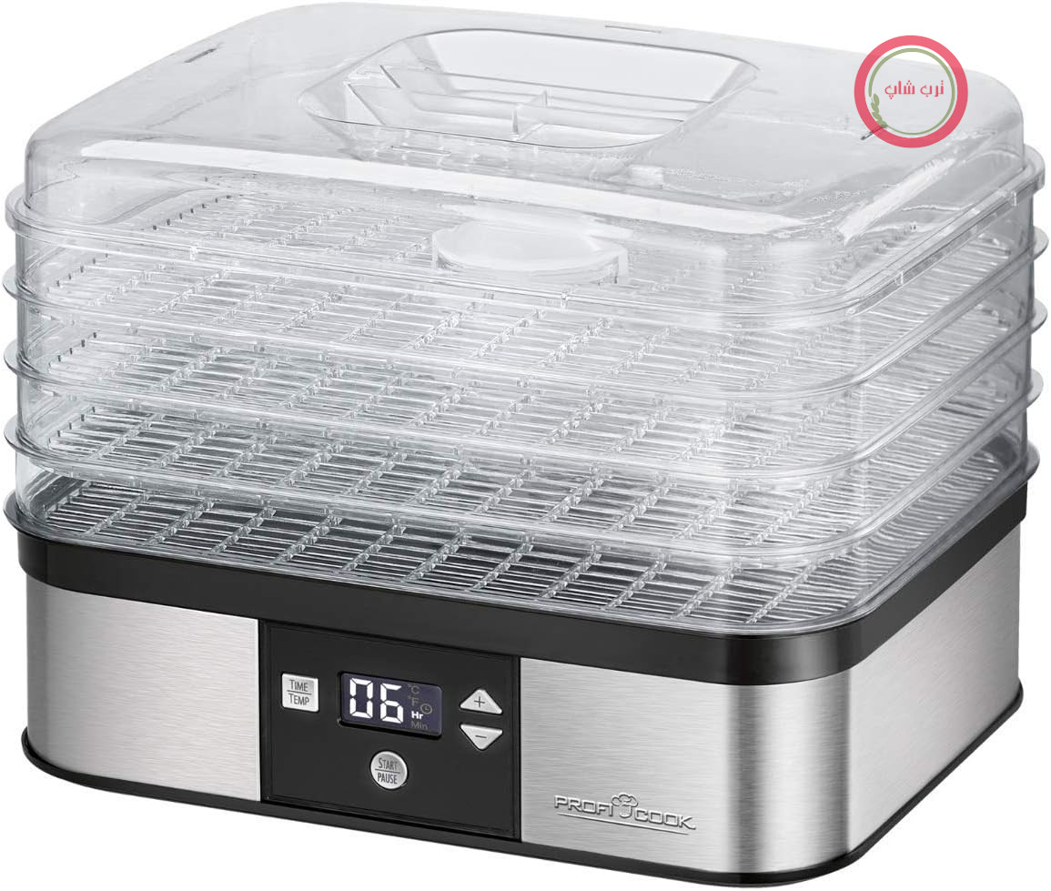 خشک کن میوه مواد غذایی ProfiCook PC-DR 1116، تنظیم دمای الکترونیکی 7 مرحله ای، خنک کننده با فن، تایمر، صفحه نمایش LCD، اندازه سینی متغیر، محفظه استیل ضد زنگ، 350 وات