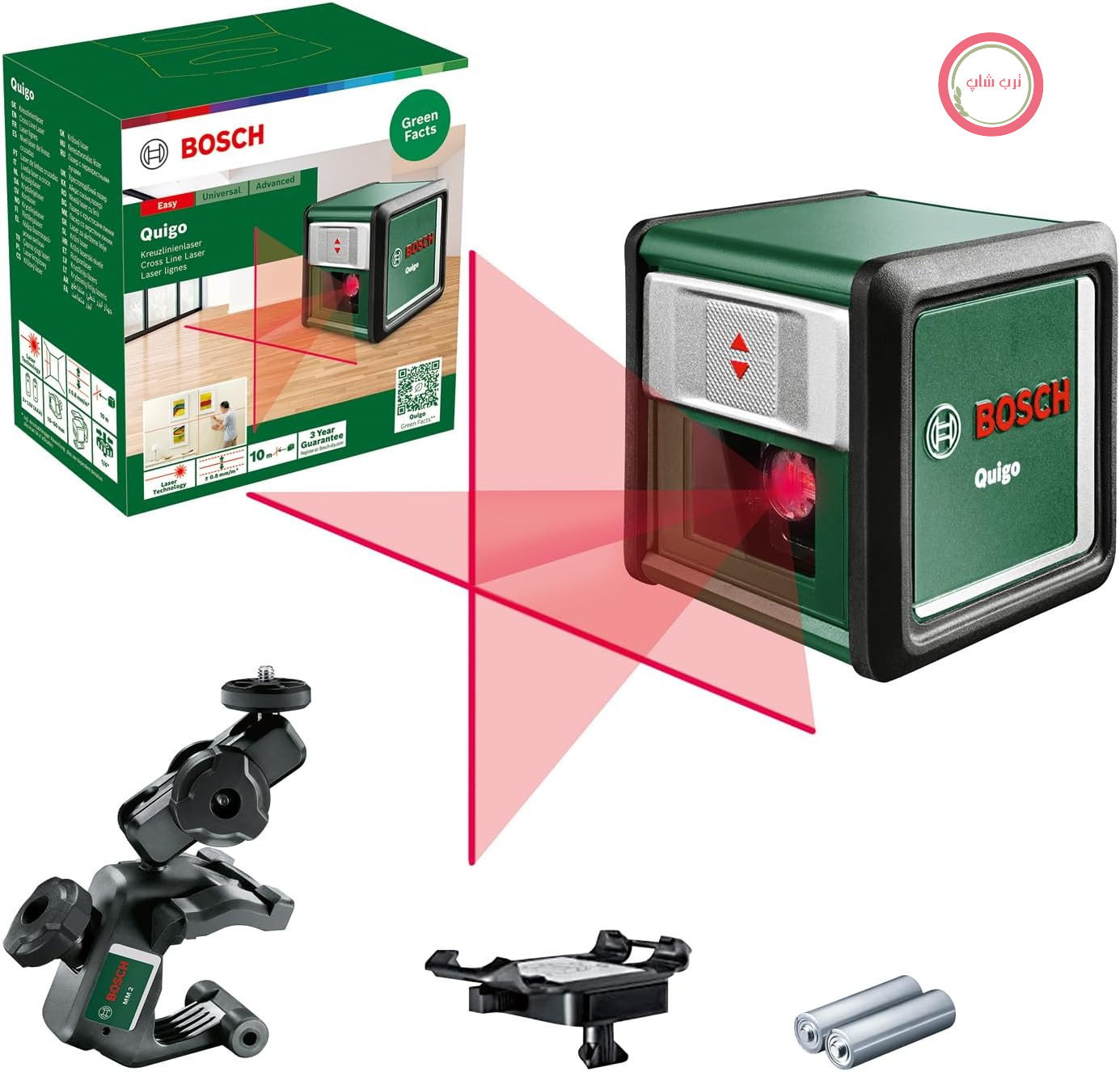 تراز لیزر خط زن بوش آلمان Bosch مدل Quigo با گیره جهانی MM 2 هم‌ترازی آسان و دقیق با موقعیت‌یابی
