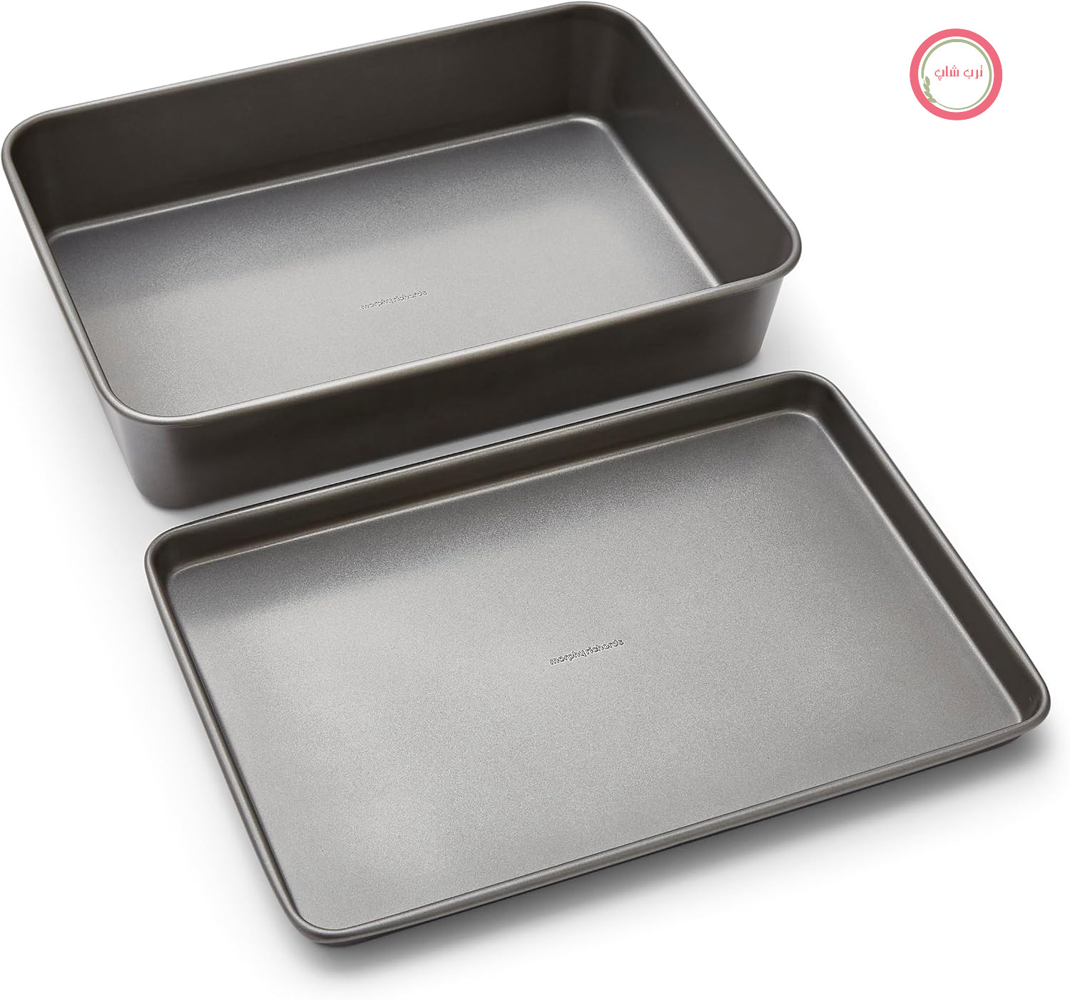 سرویس سینی فر و ماهیتابه مورفی ریچاردز انگلستان Morphy Richards مدل ۸۴۹۰۰۳، ابعاد ۱۵ × ۱۰ و ۱۵ × ۱۱، جنس استیل کربنی مقاوم، روکش نچسب، پایه طرح‌دار، قابل استفاده در فر