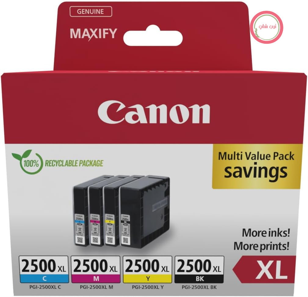 کارتریج جوهر افشان کانن PGI-2500 XL CMY BK با ظرفیت بالا، بسته ۴ عددی (مشکی، فیروزه‌ای، سرخابی، زرد) اورجینال