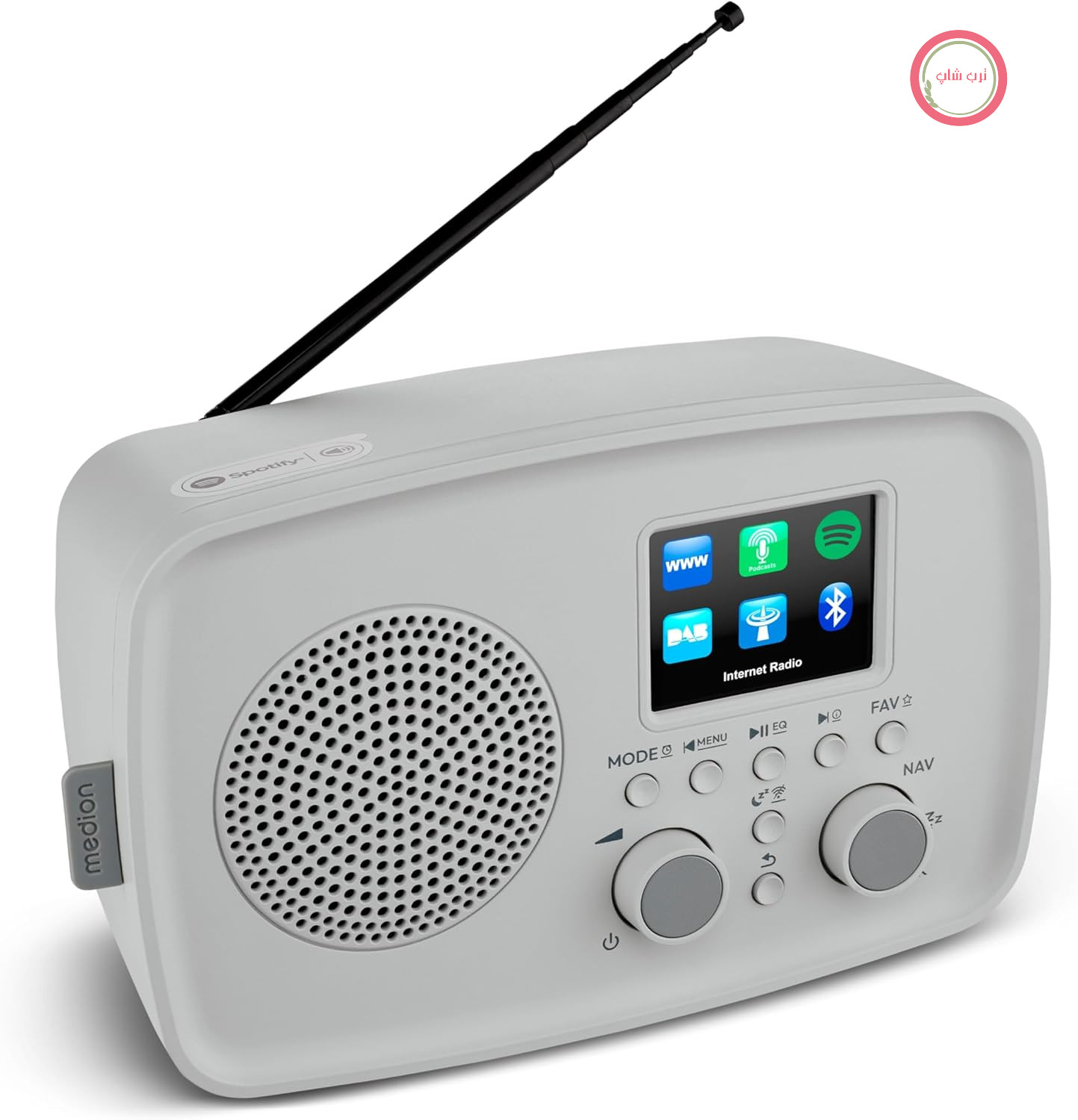 رادیو اینترنتی MEDION با DAB+ Life IRE-1 (وای‌فای، رادیو DAB+ FM، بلوتوث، EQ، ضد چکه، آنتن تلسکوپی، Spotify Connect، ساعت زنگ‌دار، عملکرد چرت زدن، تنظیم نور صفحه نمایش) خاکستری