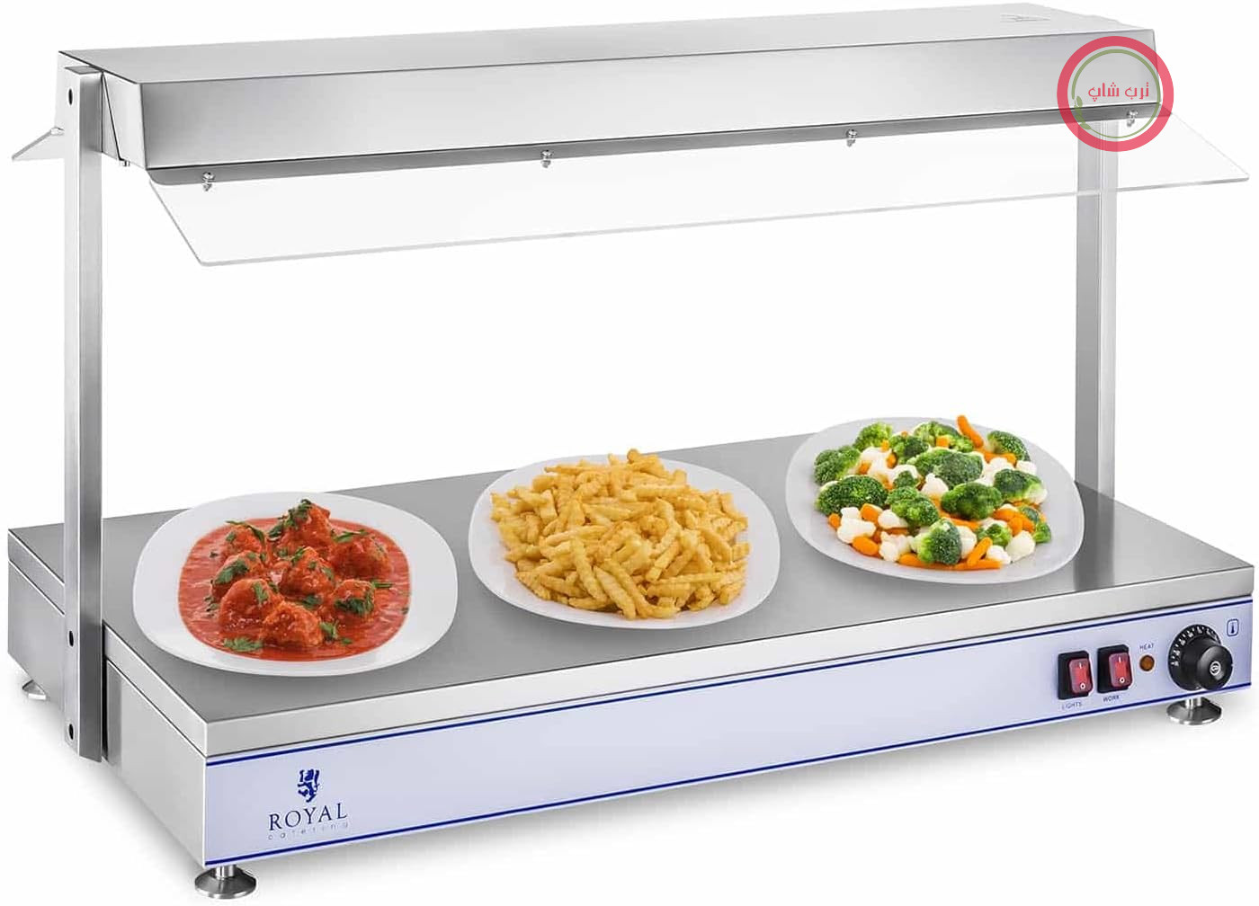 صفحه گرم کننده Royal Catering RCHP-100H 1550 وات سطح کار 100 در 50 سانتی متر استیل ضد زنگ 3 لامپ هالوژن گرم کننده غذا Bain-Marie ایستگاه سوپ پیشخوان گرم کننده Bain-Marie